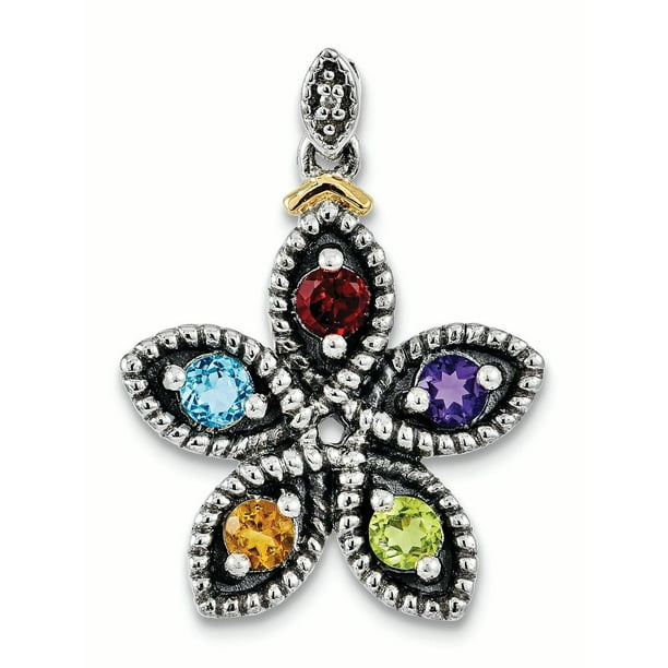 Family Celebration Sterling Silver & 14k Five-Stone and Diamond Mothers Pendant Semi-Mount Family Celebration Sterling Silver & 14k Five-Stone and Diamond Mothers Pendant Semi-Mount